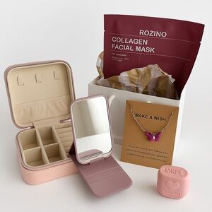 Pink Jewelry Box with Mirror and Accessories